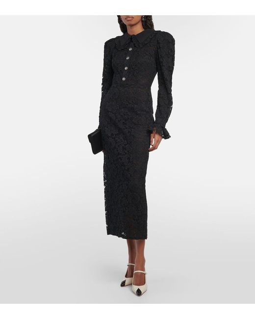 Vestido midi de encaje de algodon Alessandra Rich de color Black