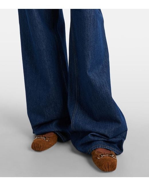 Gucci Blue Wide-Leg Jeans Mit Leder