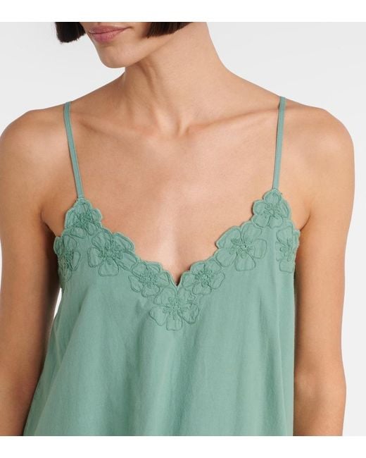 Juliet Dunn Green Embroidered Cotton Poplin Midi Dress