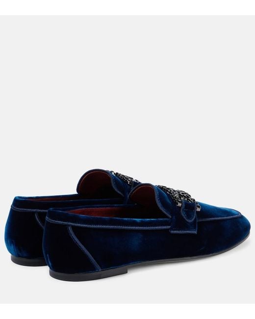Tod's Blue Kate Embellished Velvet Loafers