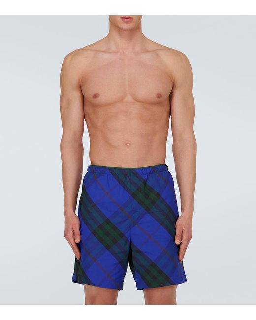 Burberry Blue Check Swim Trunks for men