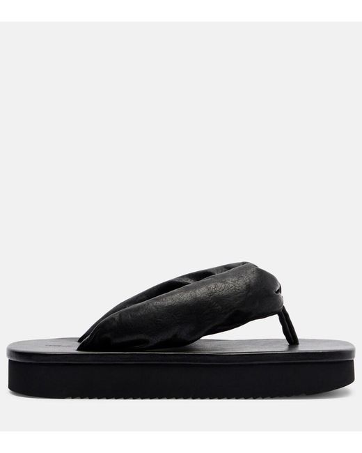 Rick Owens Black Leather Platform Thong Sandals