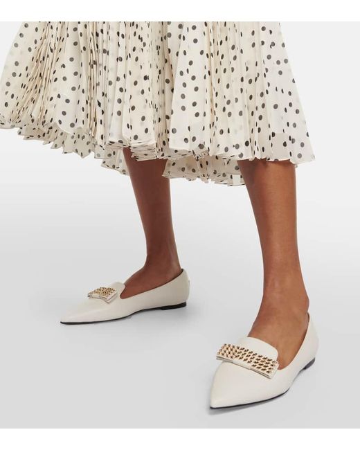 Jimmy Choo White Gala Embellished Leather Ballet Flats