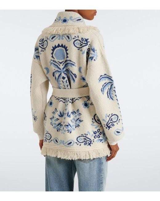 Alanui Blue Island Roots Foulard Wool, Cashmere, And Cotton Cardigan