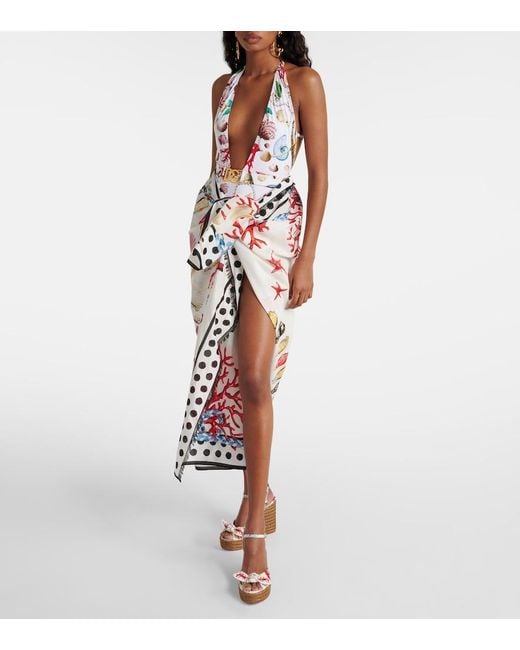 Dolce & Gabbana White Capri Printed Halterneck Swimsuit