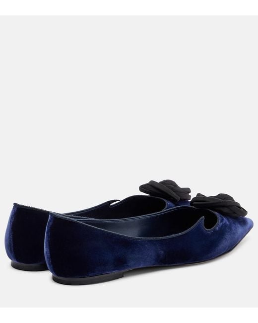 Roger Vivier Blue Rose Vivier Velvet Ballet Flats