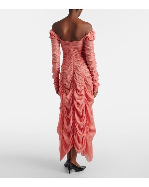 Khaite Red Judith Ruched Voile Cocktail Dress
