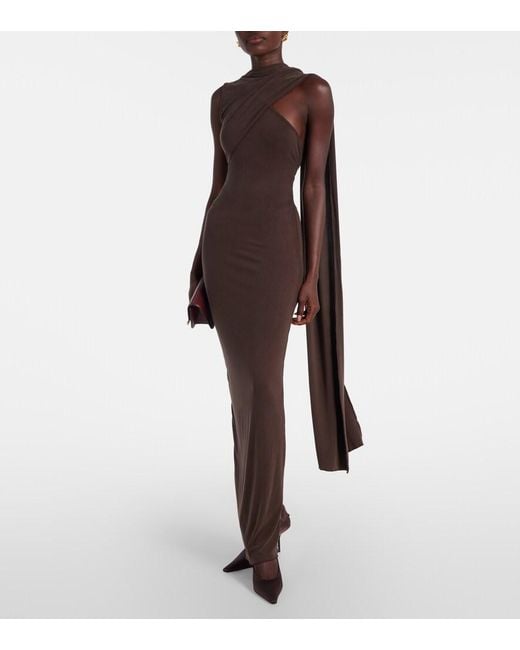 mytheresa brown dress Cedar draped maxi dress in brown - Aya Muse