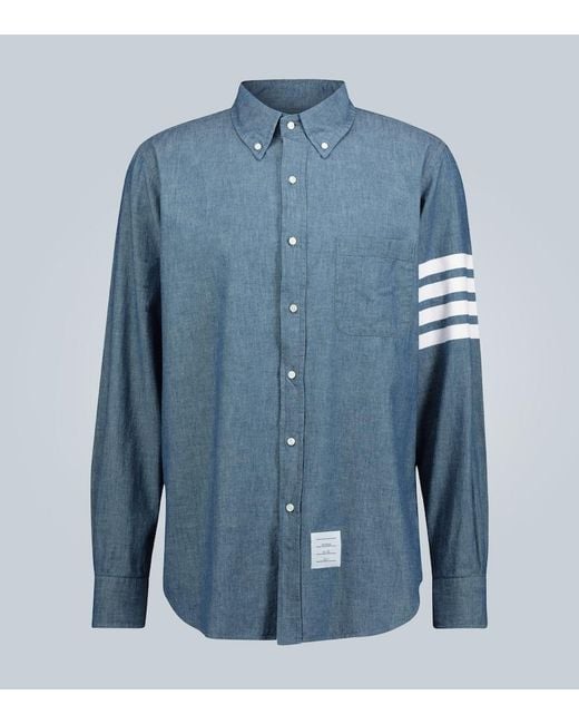 Thom Browne Blue 4-Bar Chambray Shirt for men
