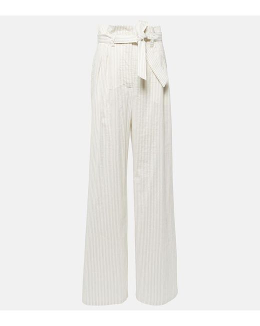 Max Mara White Xero Pinstripe Cotton And Silk Palazzo Pants