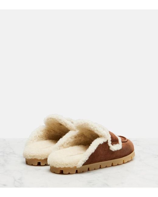 Prada Brown Shearling-Lined Suede Mules