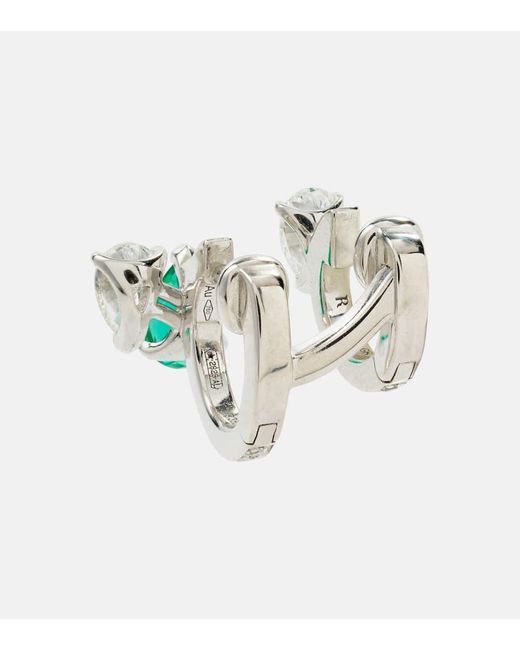Repossi Multicolor Serti Sur Vide 18kt White Gold Single Earring With Diamonds And Emerald