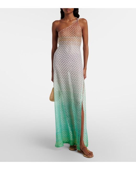 Missoni White Open-Knit One-Shoulder Lame Beach Cover-Up