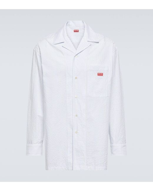 KENZO White Pinstriped Cotton Poplin Shirt for men