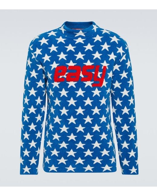 ERL Blue Printed Cotton-Blend Sweater for men