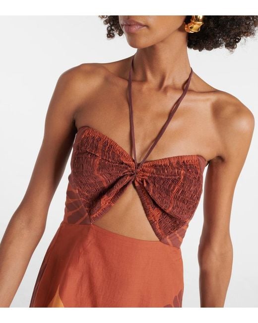 Johanna Ortiz Orange Cotton Maxi Dress