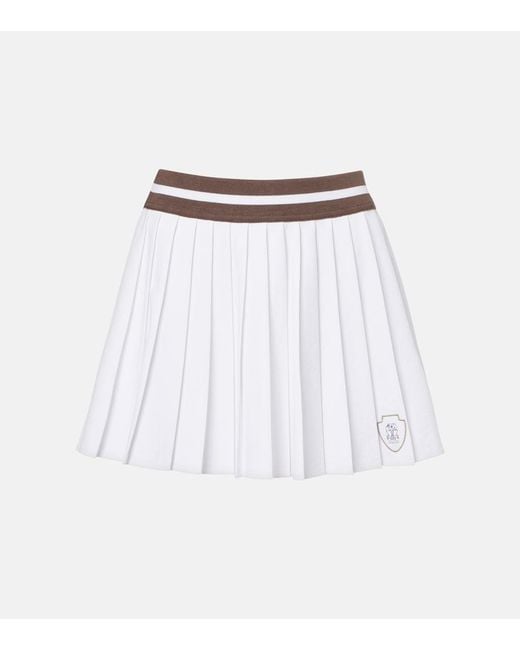 Brunello Cucinelli White Techno Poplin Pleated Mini Skirt