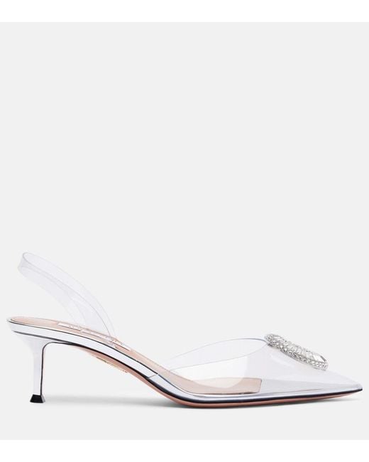 Aquazzura White Crystal Hoop 50 Pvc Slingback Pumps