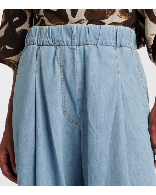 Jeans A Gamba Larga E Vita Alta di Dries Van Noten in Blue