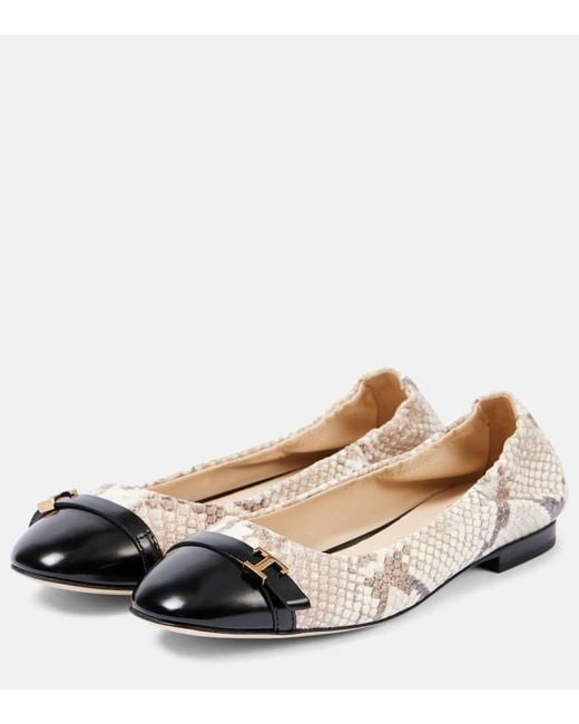 Tod's Metallic Snake-Effect Leather Ballet Flats