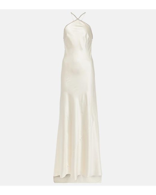 Roland Mouret White Bridal Embellished Silk Satin Gown