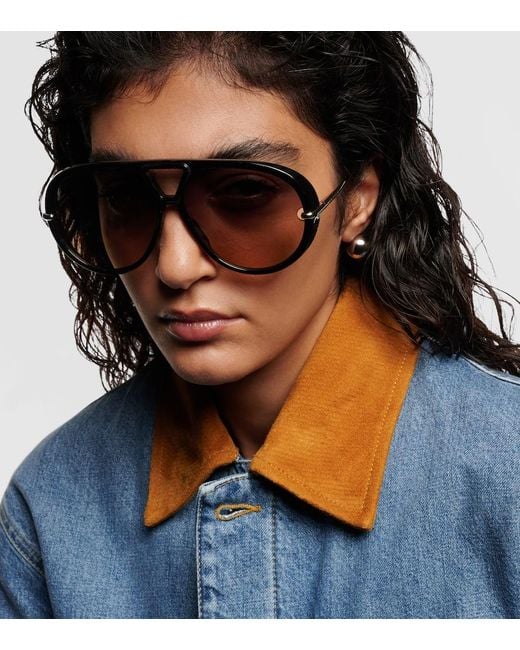 Bottega Veneta Brown Drop Aviator Sunglasses