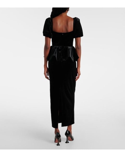 Self-Portrait Black Peplum Velvet Midi Dress