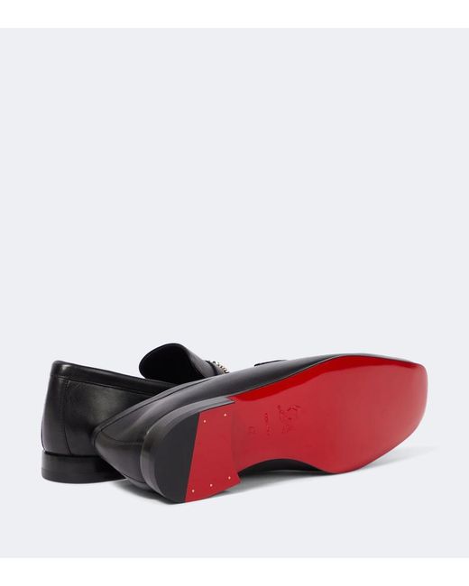 Christian Louboutin Black Mj Moc Chain-Embellished Leather Loafers for men
