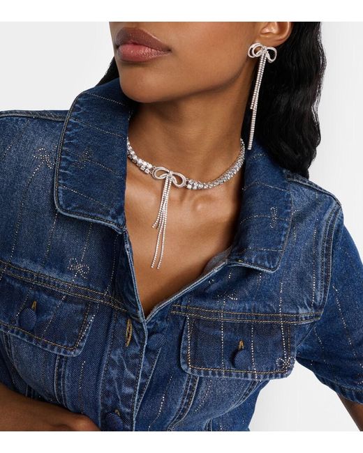 Self-Portrait White Bow Crystal-Embellished Choker