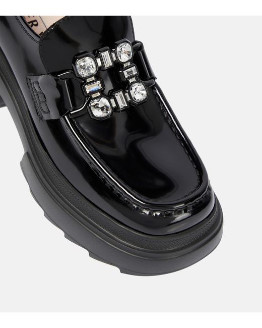 Roger Vivier Black Wallaviv Strass Buckle Patent Leather Loafers