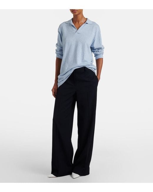 The Row Blue Dender Wool Gabardine Wide-Leg Pants