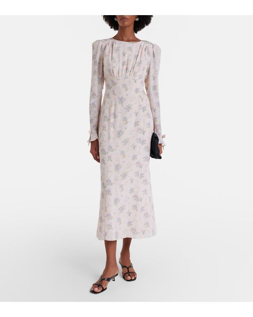 Alessandra Rich Natural Floral Open-Back Silk Midi Dress