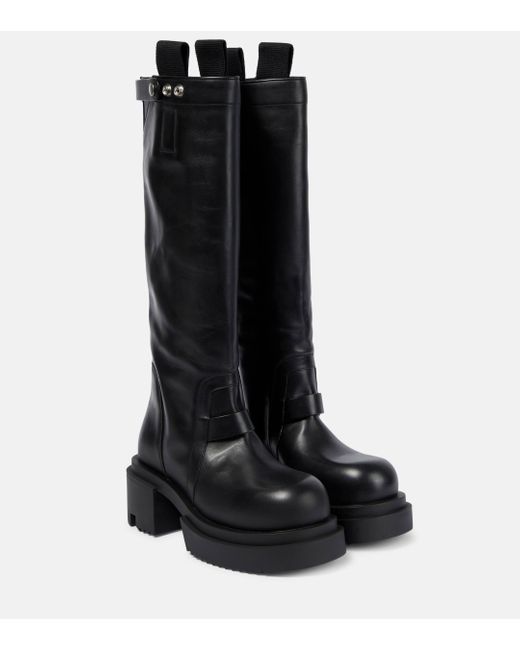 Rick Owens Black Pull On Leather Knee-high Boots