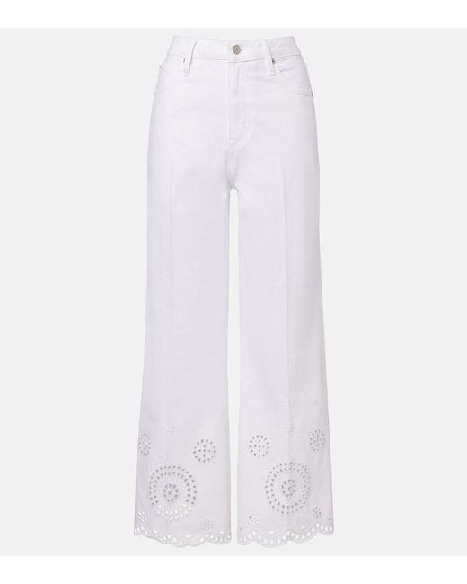FRAME White The Eyelet Embroidered Flared Jeans