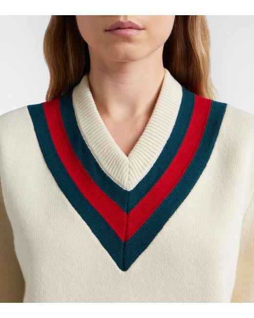 Gucci White Web Stripe Wool Sweater