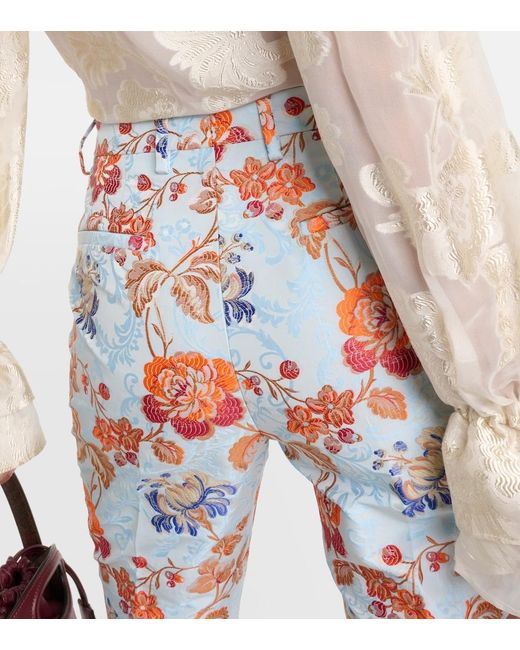 Etro Red Floral Jacquard Pants