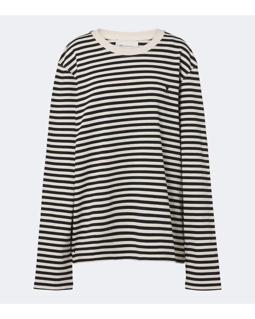 AMI Black Ami De Coeur Striped Cotton T-Shirt