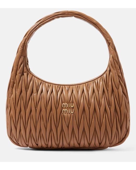 Miu Miu Brown Wander Medium Matelasse Leather Shoulder Bag
