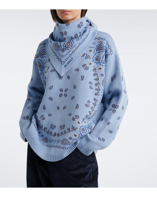Alanui Blue Bandana Jacquard Virgin Wool Sweater