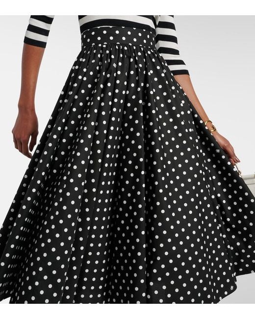 Dolce & Gabbana Black Cotton Calf-Length Circle Skirt With Polka-Dot