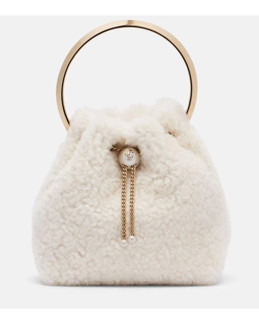 Jimmy Choo Natural Bon Bon Small Shearling Bucket Bag