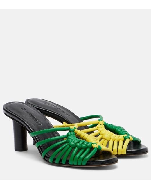 J.W. Anderson Green Plot Woven Leather Mules