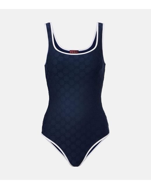 Gucci Blue Gg Printed One-Piece Swimsuit