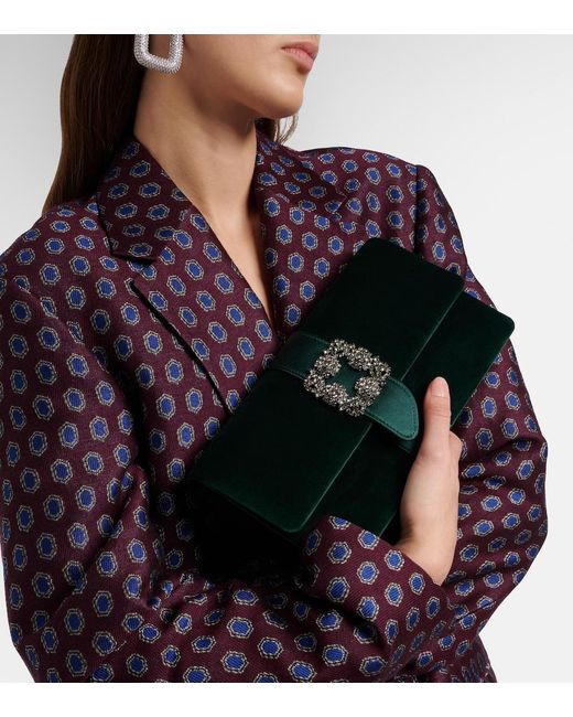 Manolo Blahnik Green Capri Embellished Velvet Clutch