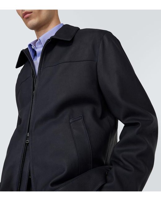 Brioni Blue Leather Blouson Jacket for men