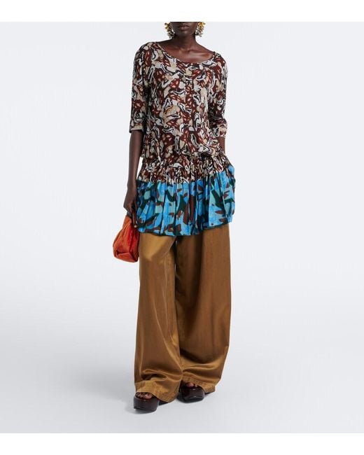 Dries Van Noten Brown Printed Minidress