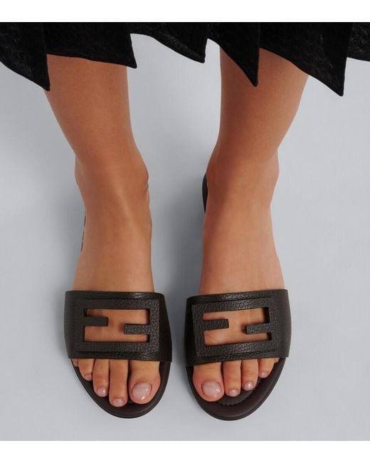 Fendi Brown Baguette Leather Slides