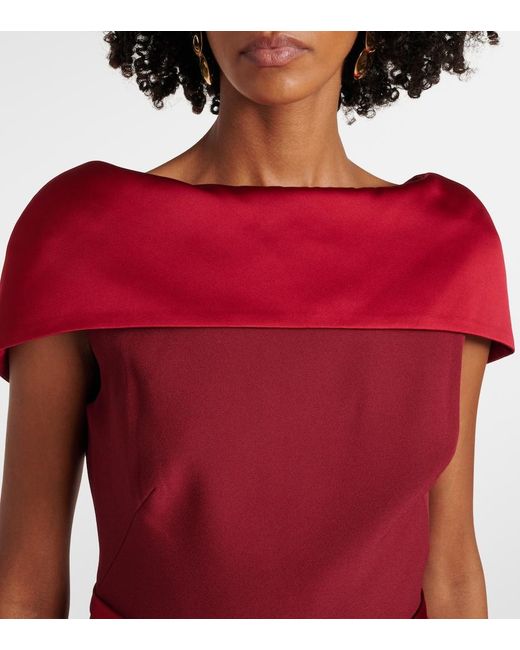 Safiyaa Red Rella Draped Peplum Heavy Crepe Midi Dress