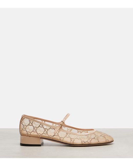 Escarpins Babies En Résille À Finitions En Cuir Verni Et À Cristaux Charline Gucci en coloris Natural