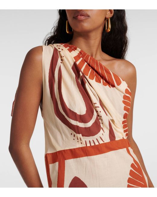 Johanna Ortiz Orange One-shoulder Printed Cotton Midi Dress
